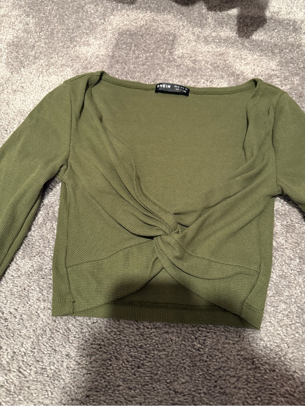 SHEIN Olive Twist-Front Ribbed Long Sleeve Crop Top